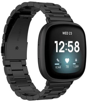 Wigento Fitbit Versa 4 + 3 / Sense 1 + 2 Stahl Metall Ersatz Armband Schwarz Smart Uhr