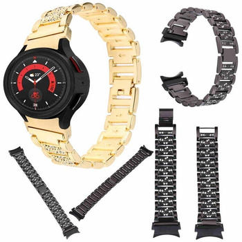 Wigento Samsung Galaxy Watch 5 / 40mm / 44mm Deluxe Ersatz Armband Diamant Gold Edelstahl Smart Uhr