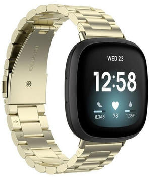 Wigento Fitbit Versa 4 + 3 / Sense 1 + 2 Stahl Metall Ersatz Armband Champagner Gold Smart Uhr