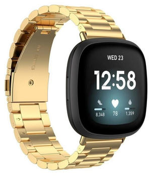 Wigento Fitbit Versa 4 + 3 / Sense 1 + 2 Stahl Metall Ersatz Armband Gold Smart Uhr