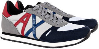 Armani Exchange Sneaker Low Schnür-Schuh Retro Logo hellgrau blau rot