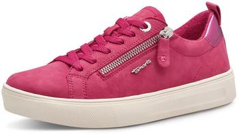 Tamaris Damen Sneaker flach Leder Reißverschluss rosa Fuxia Nubuc