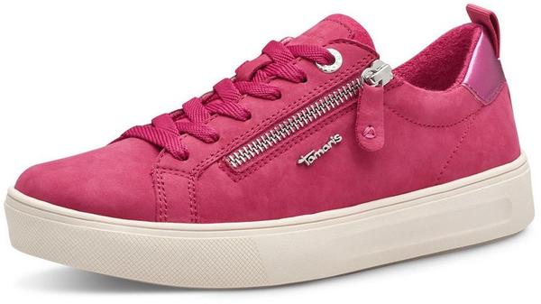 Tamaris Damen Sneaker flach Leder Reißverschluss rosa Fuxia Nubuc