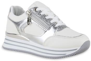 VAN HILL Plateau Sneaker Keilabsatz Zipper 214711 weiß silber metallic