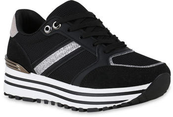 VAN HILL Plateau Sneaker Keilabsatz Glitzer Trendy Schuhe 215526 schwarz