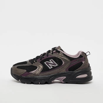 New Balance 530 black with black metallic and plum brown