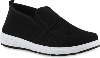 VAN HILL Slip Ons Flach Strick Sportlich Schuhe 217324 schwarz weiss