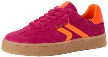 Tamaris Low Top Sneaker made of Suede in Street Style pink/neonorange
