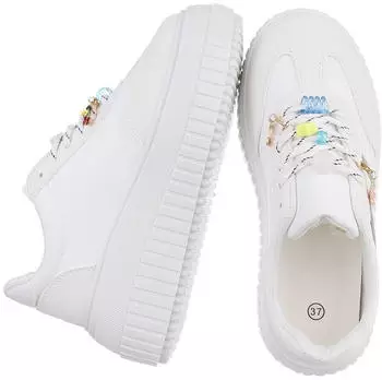 Ital Design Damen Low-Top Sneaker mit Perlen und Lochschnürung weiß