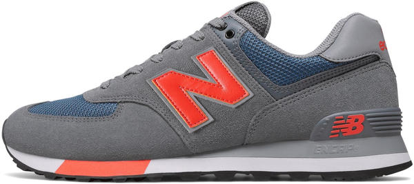 New Balance ML574 lead with dark blue/coral glow