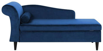 Beliani Chaiselongue Linksseitig Samt Glamour&ouml;s Retro Mit Zierkissen dunkelblau