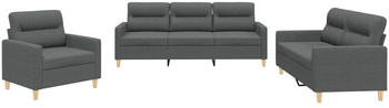vidaXL 3-2-1-Sitzer Sofagarnitur mit Kissen Stoff Dunkelgrau (3201537)
