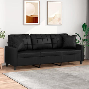 vidaXL 3-Sitzer-Sofa mit Zierkissen Schwarz 180 cm Kunstleder (3200808)