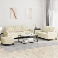 vidaXL 3-tlg. Sofagarnitur mit Kissen Creme Kunstleder