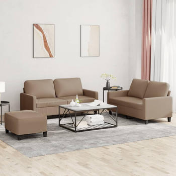 vidaXL 3-tlg. Sofagarnitur mit Kissen Cappuccino-Braun Kunstleder (3201417)