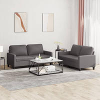 vidaXL 2-tlg. Sofagarnitur mit Kissen Grau Kunstleder