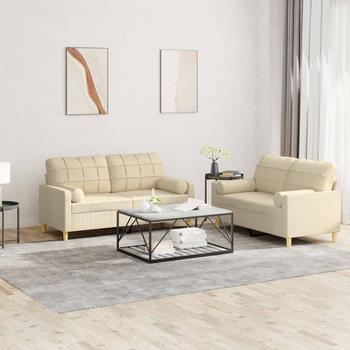 vidaXL 2-tlg. Sofagarnitur mit Kissen Creme Stoff (3201292)
