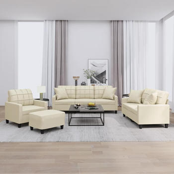 vidaXL 4-tlg. Sofagarnitur mit Kissen Creme Kunstleder (3201354)