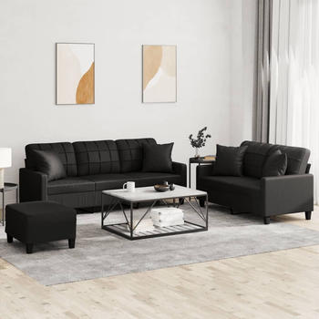 vidaXL 3-tlg. Sofagarnitur mit Kissen Schwarz Kunstleder (3201393)