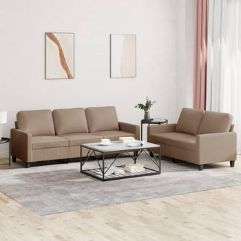 vidaXL 2-tlg. Sofagarnitur mit Kissen Cappuccino-Braun Kunstleder (3201422)