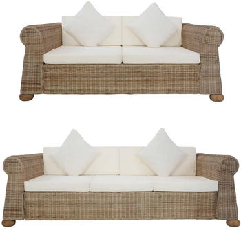 vidaXL 2-tlg. Sofagarnitur mit Kissen Natur Rattan (278602)