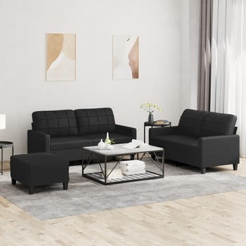 vidaXL 3-tlg. Sofagarnitur mit Kissen Schwarz Kunstleder (3201363)