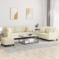 vidaXL 3-tlg. Sofagarnitur mit Kissen Creme Kunstleder