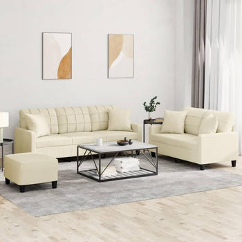 vidaXL 3-tlg. Sofagarnitur mit Kissen Creme Kunstleder (3201394)