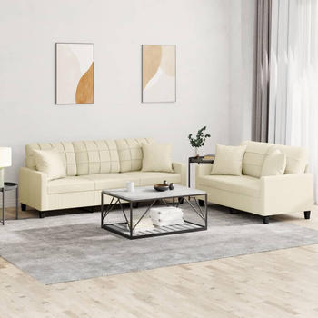 vidaXL 2-tlg. Sofagarnitur mit Kissen Creme Kunstleder (3201389)