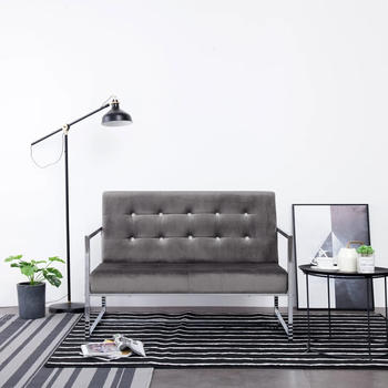 vidaXL 2-Sitzer-Sofa mit Armlehnen Dunkelgrau Chrom/Samt (282165)