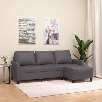 vidaXL 3-Sitzer-Sofa mit Hocker Grau 180 cm Kunstleder (3201026)