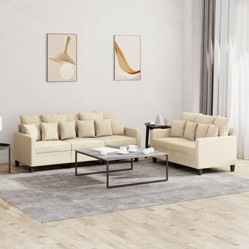 vidaXL 2-tlg. Sofagarnitur mit Kissen Creme Stoff (3201666)
