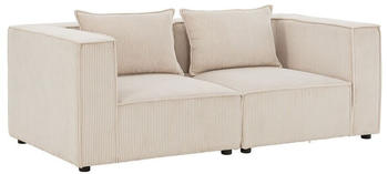 Juskys Domas S Couch 2 Sitzer mit Lehnen & Kissen Cord 196x98x67 cm Beige