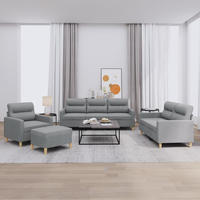 vidaXL 4-tlg. Sofagarnitur mit Kissen Hellgrau Stoff