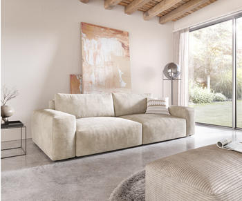 DeLife Big-Sofa Lanzo XL 270x130 cm Cord Beige mit Hocker