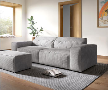 DeLife Big-Sofa Sirpio XL 270x130 cm Cord Silbergrau mit Hocker