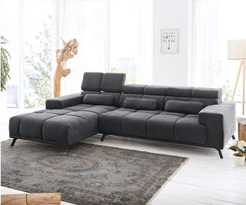 DeLife Ecksofa Ordino 285x200 Mikrofaser Schwarz Ottomane links elektrische Sitztiefenverstellung