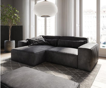 DeLife Ecksofa Sirpio L 260x160 cm Lederimitat Vintage Anthrazit Recamiere variabel mit Hocker