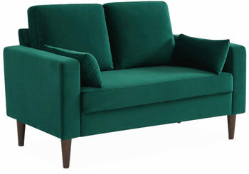 sweeek 2-Sitzer-Vintage-Sofa mit Samt / Füßen Hevea-Holz - Grün