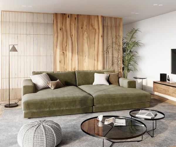 DeLife Big-Sofa Cubico 290x170 cm Samt Olive