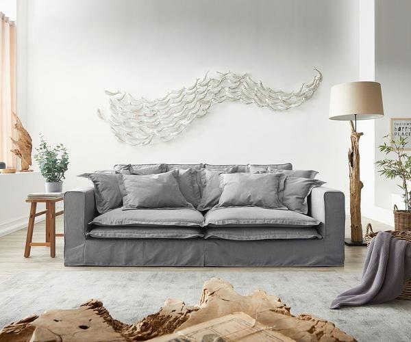 DeLife Big-Sofa Noelia Grau 240x145 cm mit Kissen Hussensofa - grey polyester (22379)