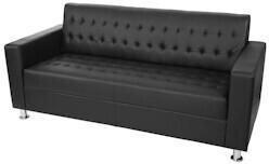 Mendler 3er Sofa Kunda Couch Loungesofa Kunstleder Metall-Füße schwarz synthetic (51649+51650+51651)