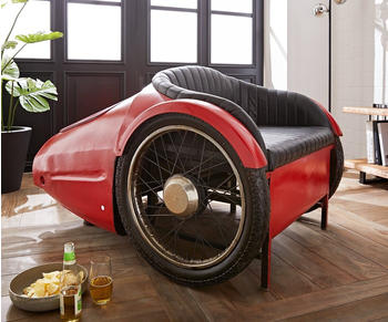 DeLife Couch Rennwagen Metall Rot Kunstleder Schwarz 100x130 cm Sofa - red metal (32193)