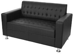 Mendler 2er Sofa Kunda Couch Loungesofa Kunstleder Metall-Füße schwarz synthetic (51637+51638+51639)
