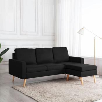 vidaXL 3-Sitzer-Sofa mit Hocker Schwarz Stoff (288732)