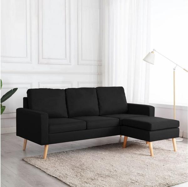 vidaXL 3-Sitzer-Sofa mit Hocker Schwarz Stoff (288732)