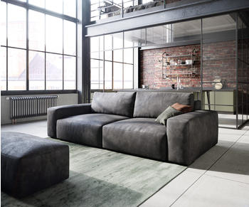 DeLife Big-Sofa Lanzo L 260x110 cm Lederimitat Vintage Anthrazit mit Hocker