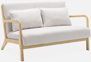 sweeek 2-Sitzer-Sitzbank Holz und Bouclé-Stoff Lorens 124x83x77 cm Weiß