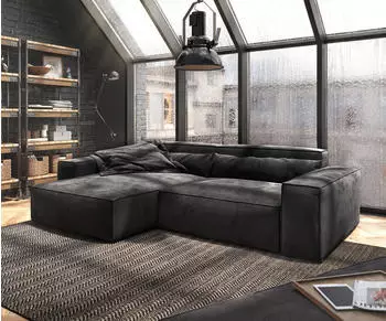 DeLife Ecksofa Sirpio XL 270x170 cm Mikrofaser Schwarz Recamiere variabel mit Hocker