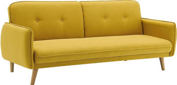 SalesFever Sofa 3-Sitzer mit Schlaffunktion Bezug Strukturstoff Beine Hevea-Holz 188x85x80 cm gelb - natur (368640)